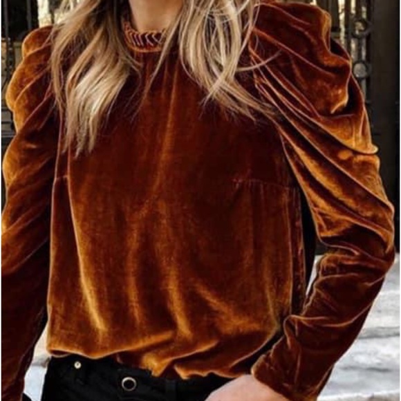 NEW•XL•Cinnamon Brown Puff Sleeved Top•NWT - Picture 2 of 14